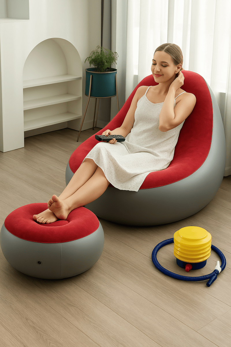 AirLounge™ – Fauteuil Gonflable avec Repose - Pieds, Ultra Confort en Velours Flocké pour Intérieur & Extérieur - FaciliCasa