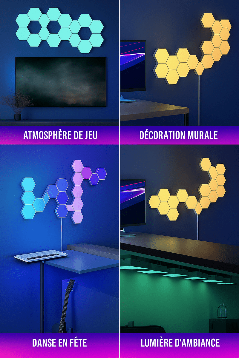 HexaGlow™ - Panneaux LED Muraux RGB WiFi pour Ambiance Connectée et Design - FaciliCasa
