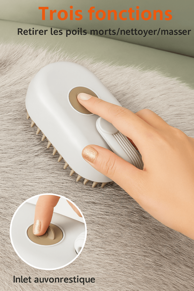 🐶🐱 SteamBrush™ - Brosse électrique 3 - en - 1 pour chiens & chats : toilettage, massage et vapeur nettoyante - FaciliCasa