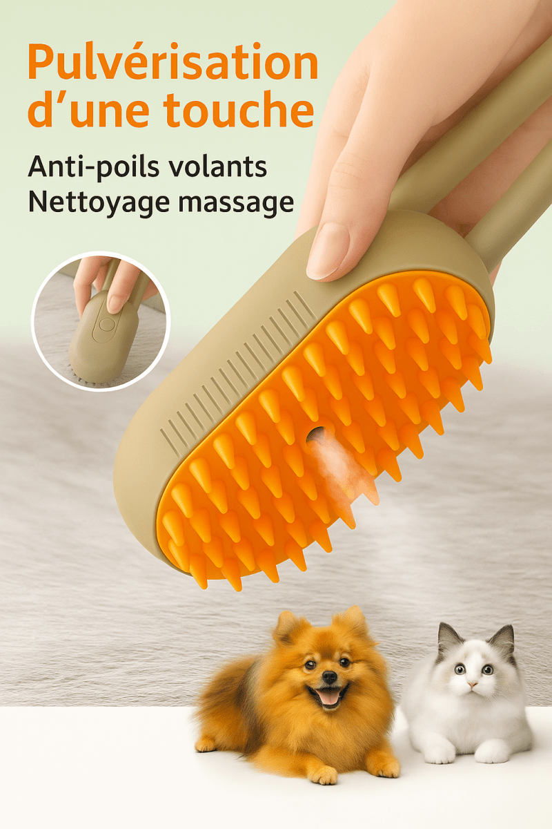 🐶🐱 SteamBrush™ - Brosse électrique 3 - en - 1 pour chiens & chats : toilettage, massage et vapeur nettoyante - FaciliCasa