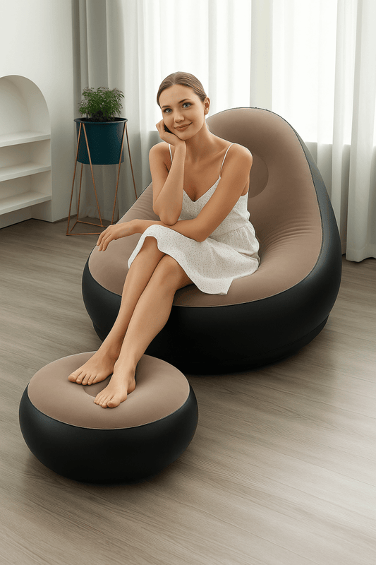 AirLounge™ – Fauteuil Gonflable avec Repose - Pieds, Ultra Confort en Velours Flocké pour Intérieur & Extérieur - FaciliCasa