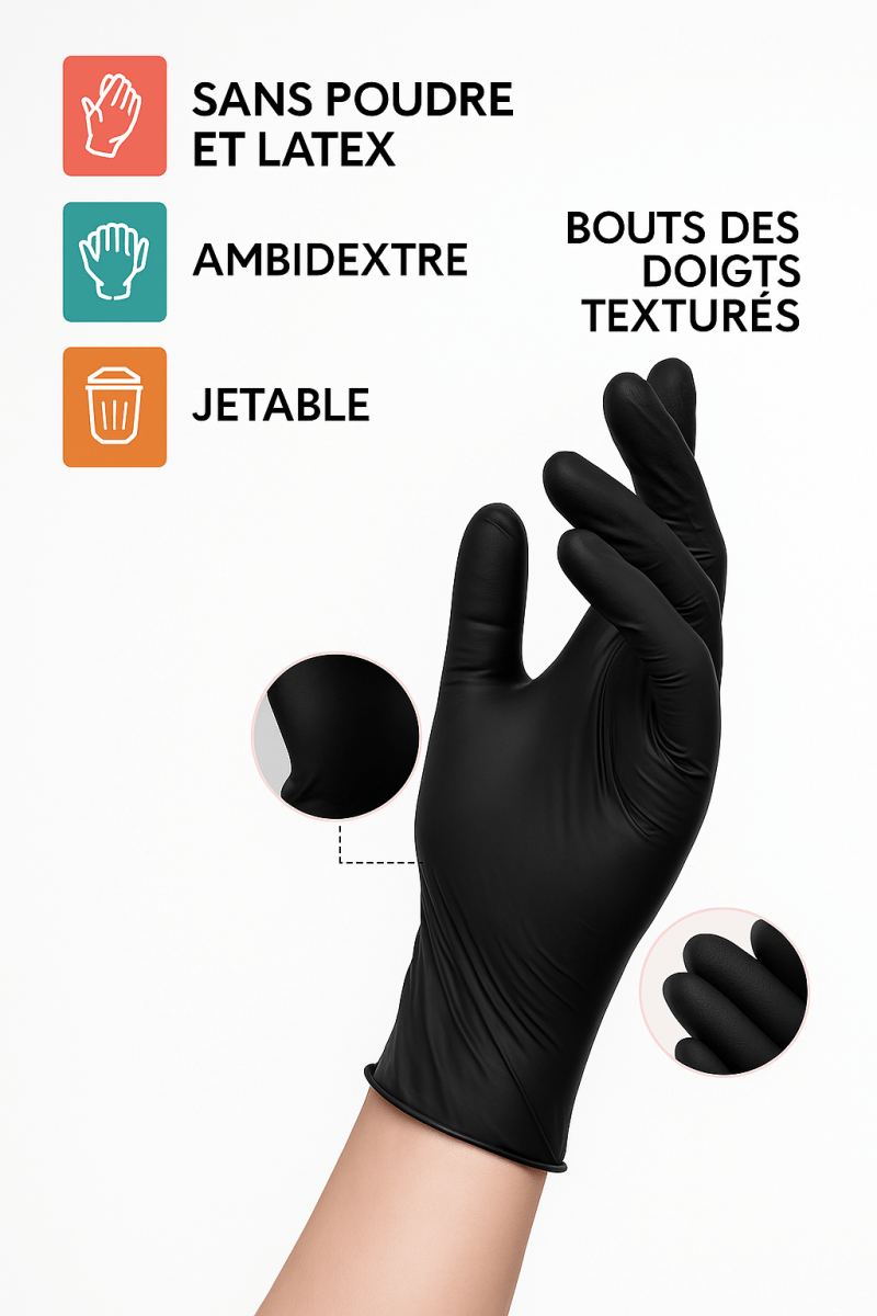 🧤 BlackGuard™ - Gants Jetables en Nitrile Noir Ultra - Résistants Protégez vos mains avec style et efficacité – Que ce soit en cuisine, en atelier, ou au volant. - FaciliCasa