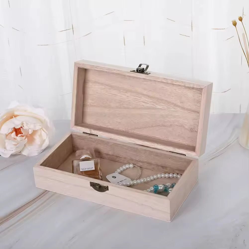 vintage wooden box with metal clasp

rustic jewelry box for women

wooden keepsake box for letters and souvenirs

handmade wood storage box with lid

elegant gift box for anniversary or memory

natural wood box for small items

retro wood storage box for home decor

lockable wooden box for accessories