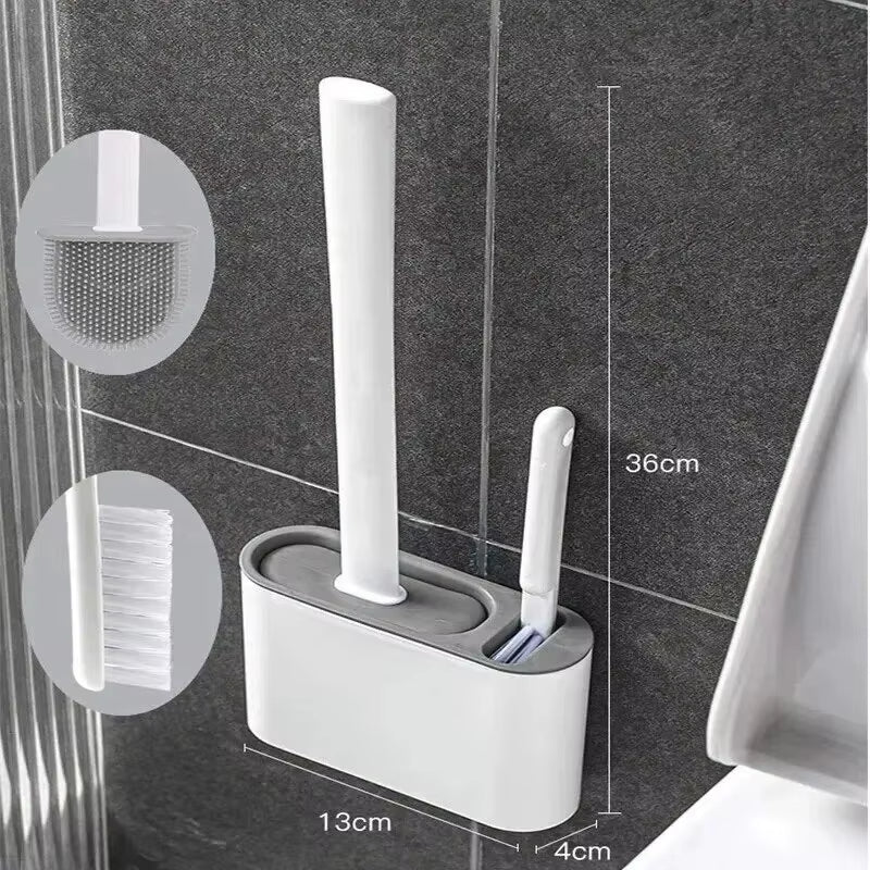 CleanFlex™ – Brosse WC en Silicone Long Manche – Nettoyage Sans Éclaboussures, Séchage Rapide & Support Mural - FaciliCasa