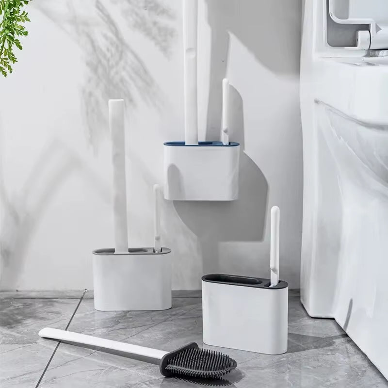 CleanFlex™ – Brosse WC en Silicone Long Manche – Nettoyage Sans Éclaboussures, Séchage Rapide & Support Mural - FaciliCasa