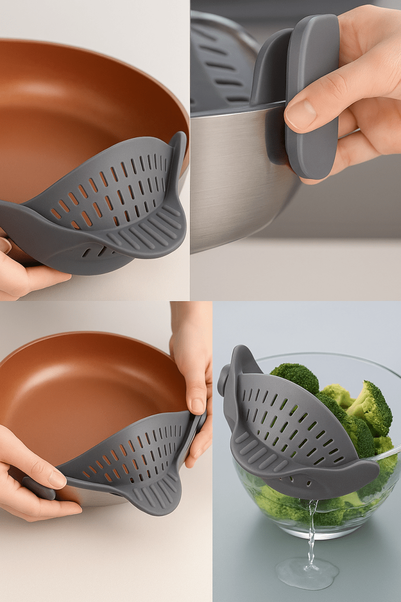 ClipSil™ - Passoire en Silicone Réglable à Clipser | Égouttage Facile pour Pâtes, Nouilles et Légumes - FaciliCasa