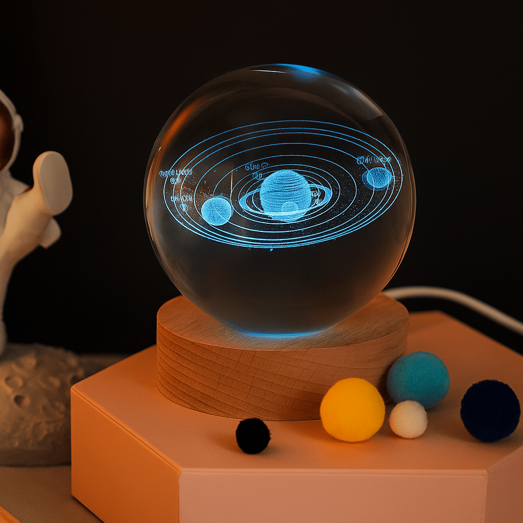 🌌 CosmoSphere™ - Veilleuse LED boule de cristal 3D lune & planètes, lampe d’ambiance magique pour chambre et cadeau original - FaciliCasa