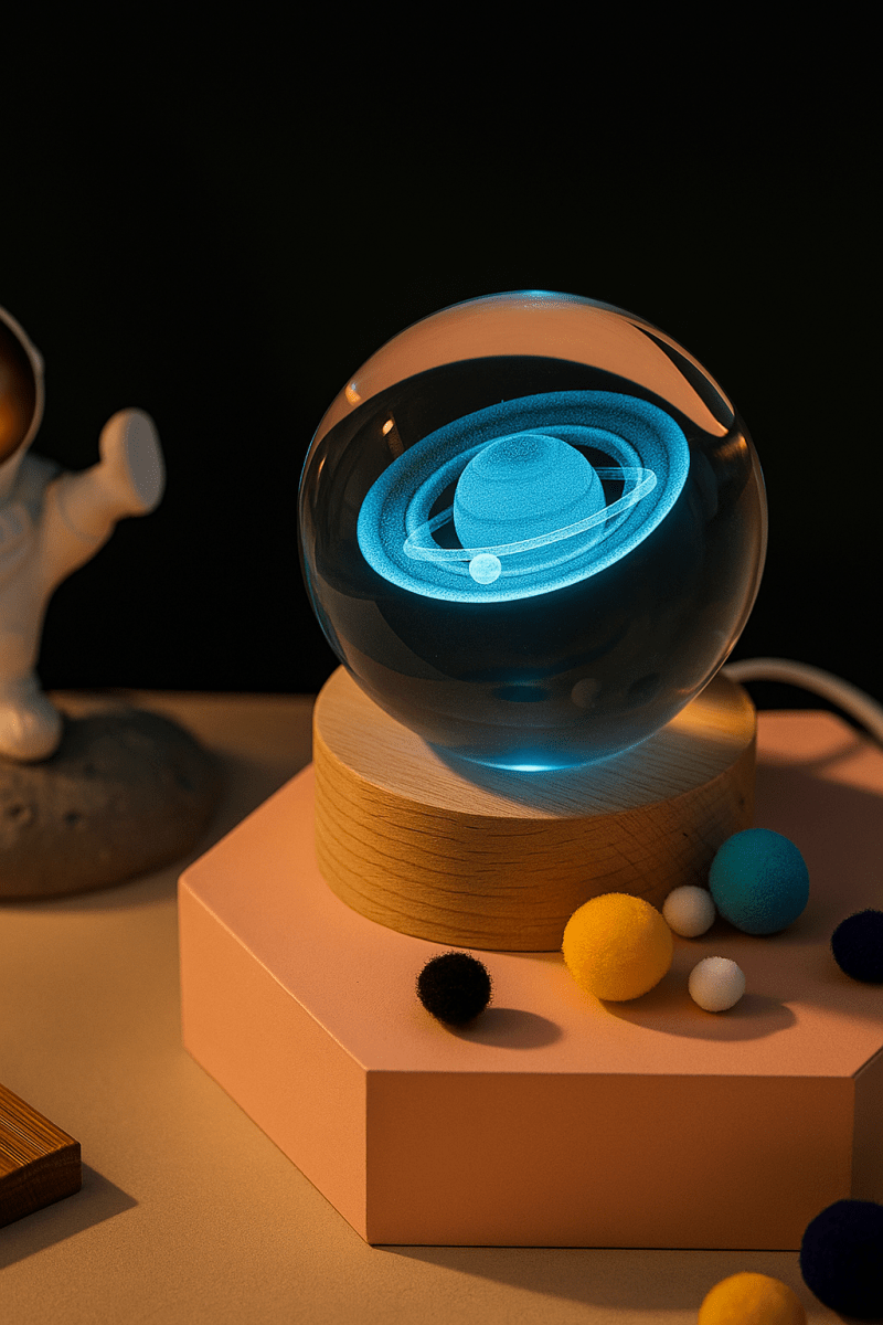 🌌 CosmoSphere™ - Veilleuse LED boule de cristal 3D lune & planètes, lampe d’ambiance magique pour chambre et cadeau original - FaciliCasa