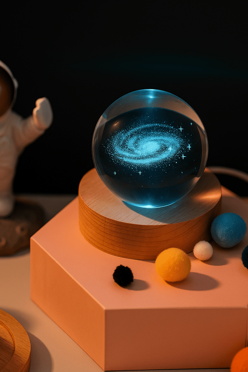 🌌 CosmoSphere™ - Veilleuse LED boule de cristal 3D lune & planètes, lampe d’ambiance magique pour chambre et cadeau original - FaciliCasa