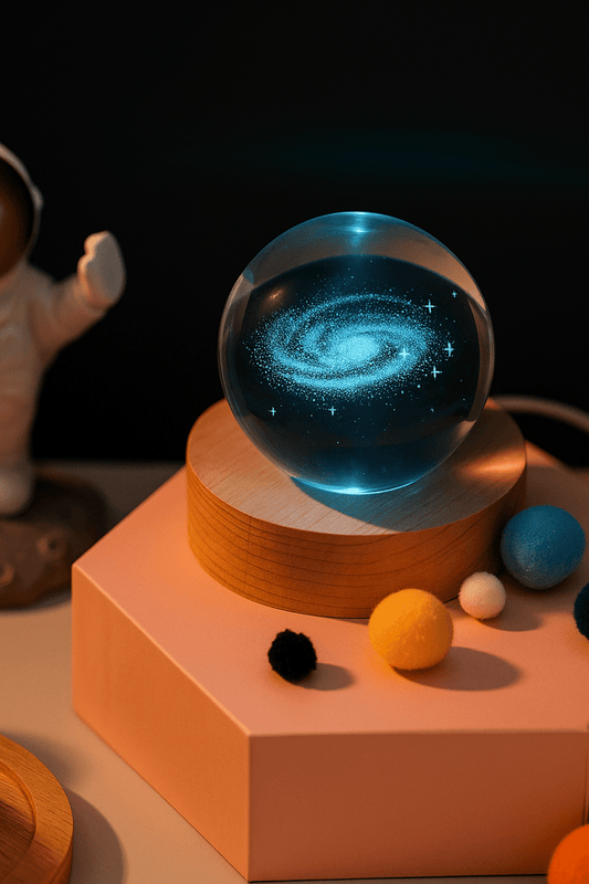 🌌 CosmoSphere™ - Veilleuse LED boule de cristal 3D lune & planètes, lampe d’ambiance magique pour chambre et cadeau original - FaciliCasa