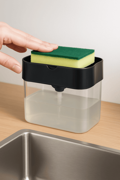 éponge lave-vaisselle intégrée

réservoir vaisselle économique

distributeur savon compact

solution anti-gaspillage cuisine

accessoire vaisselle 2 en 1