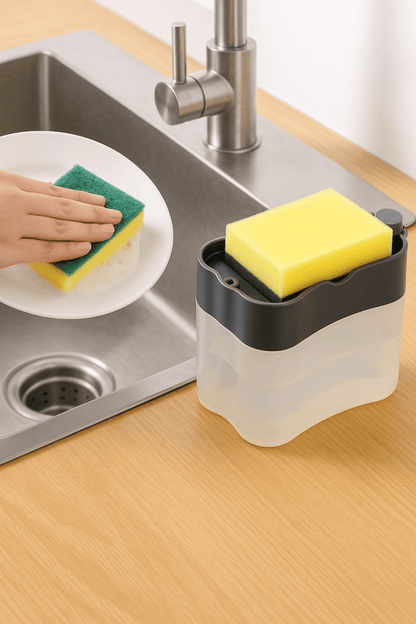 SoapPress™ – Distributeur de Liquide Vaisselle avec Éponge | Gain de Temps & Zéro Gaspillage au Lavage - FaciliCasa