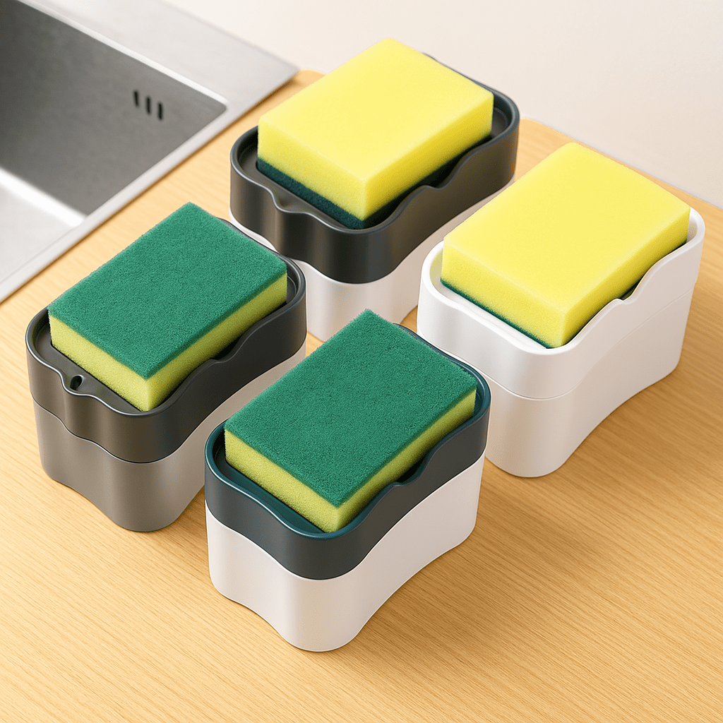 SoapPress™ – Distributeur de Liquide Vaisselle avec Éponge | Gain de Temps & Zéro Gaspillage au Lavage - FaciliCasa