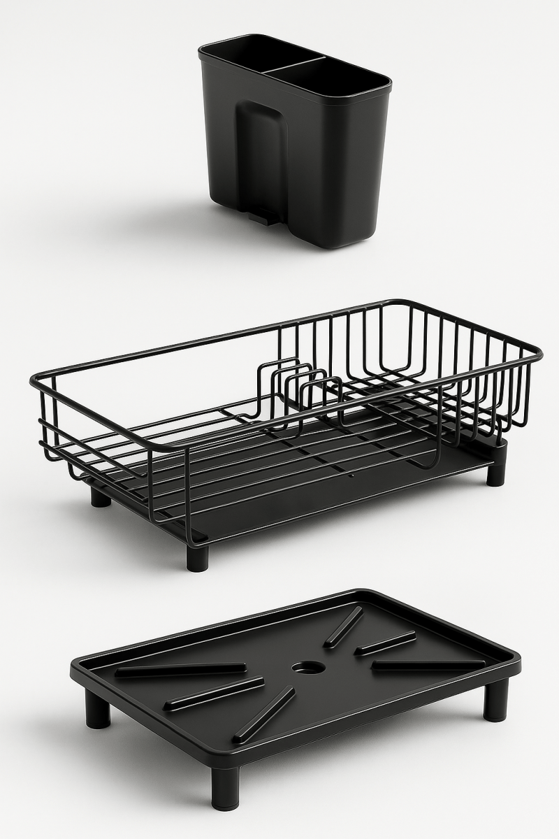 DryMaster™ – Égouttoir à Vaisselle Compact et Élégant – Rangement Cuisine avec Évacuation Automatique & Séchage Rapide - FaciliCasa