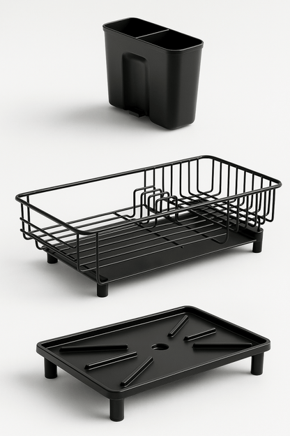 DryMaster™ – Égouttoir à Vaisselle Compact et Élégant – Rangement Cuisine avec Évacuation Automatique & Séchage Rapide - FaciliCasa