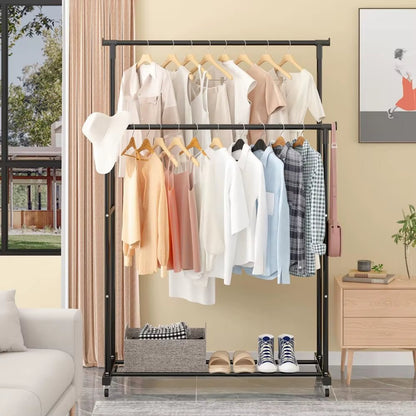 EasyRack™ – Porte - vêtements mobile double tige – Gain de place, mobilité et style au quotidien - FaciliCasa