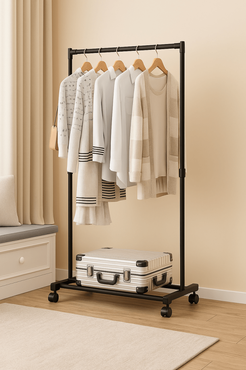 EasyRack™ – Porte - vêtements mobile double tige – Gain de place, mobilité et style au quotidien - FaciliCasa