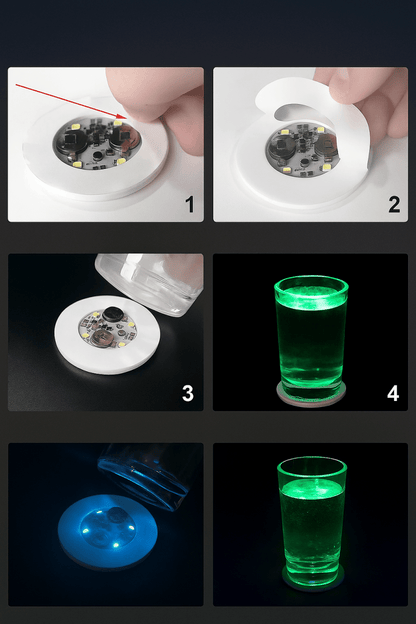 GlowLite™ – Dessous de verre LED autocollants - Ambiance lumineuse garantie pour vos soirées ! - FaciliCasa