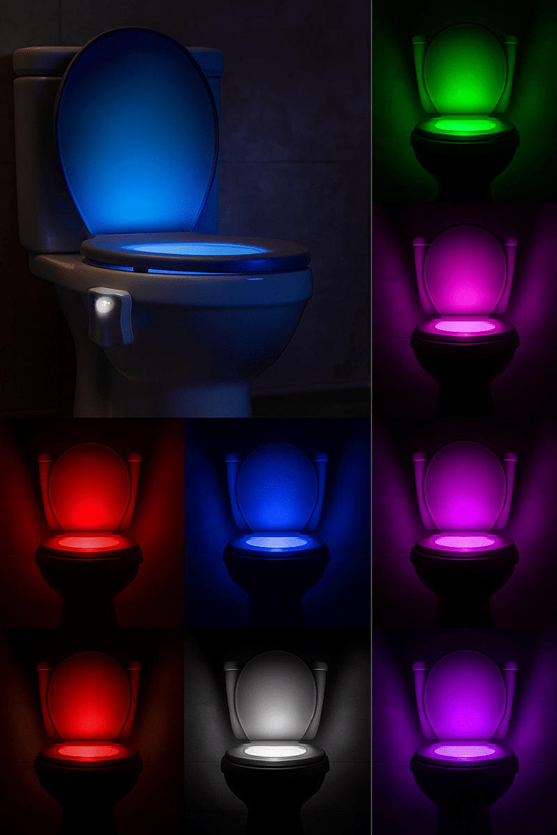 GlowLoo™ - Lumière LED WC intelligente à capteur de mouvement, 16 couleurs pour des nuits sans stress - FaciliCasa