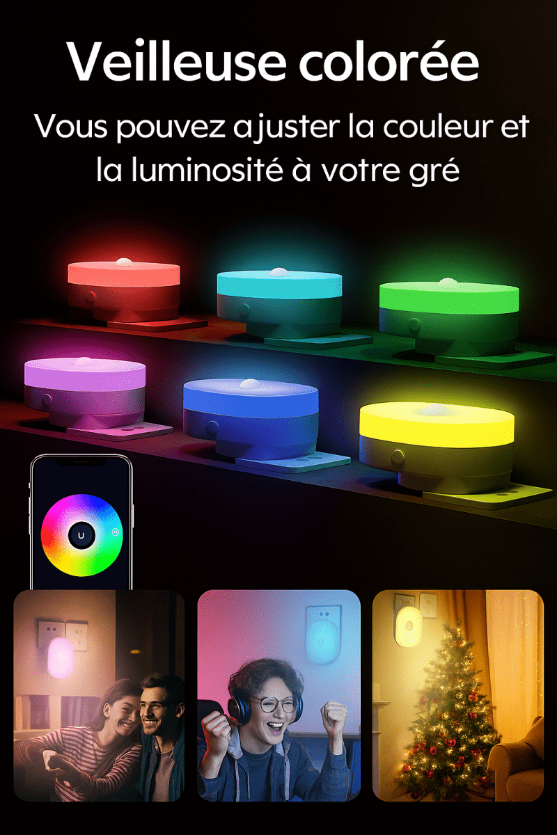 GlowSense™ - Veilleuse intelligente WiFi à détection de mouvement, lumière douce et contrôle mobile - FaciliCasa