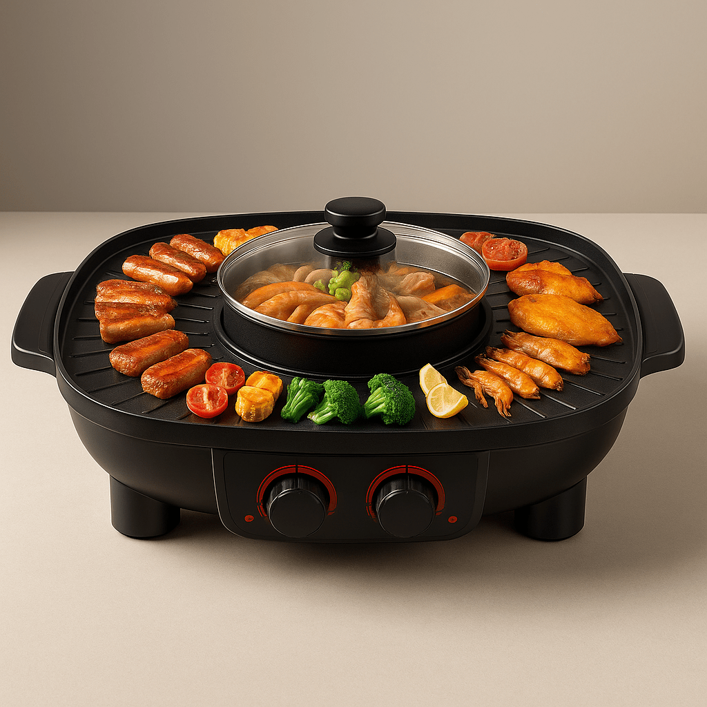 🔥 Grill DuoPro™ - Barbecue & Hot Pot sans fumée pour des repas conviviaux à la maison - FaciliCasa