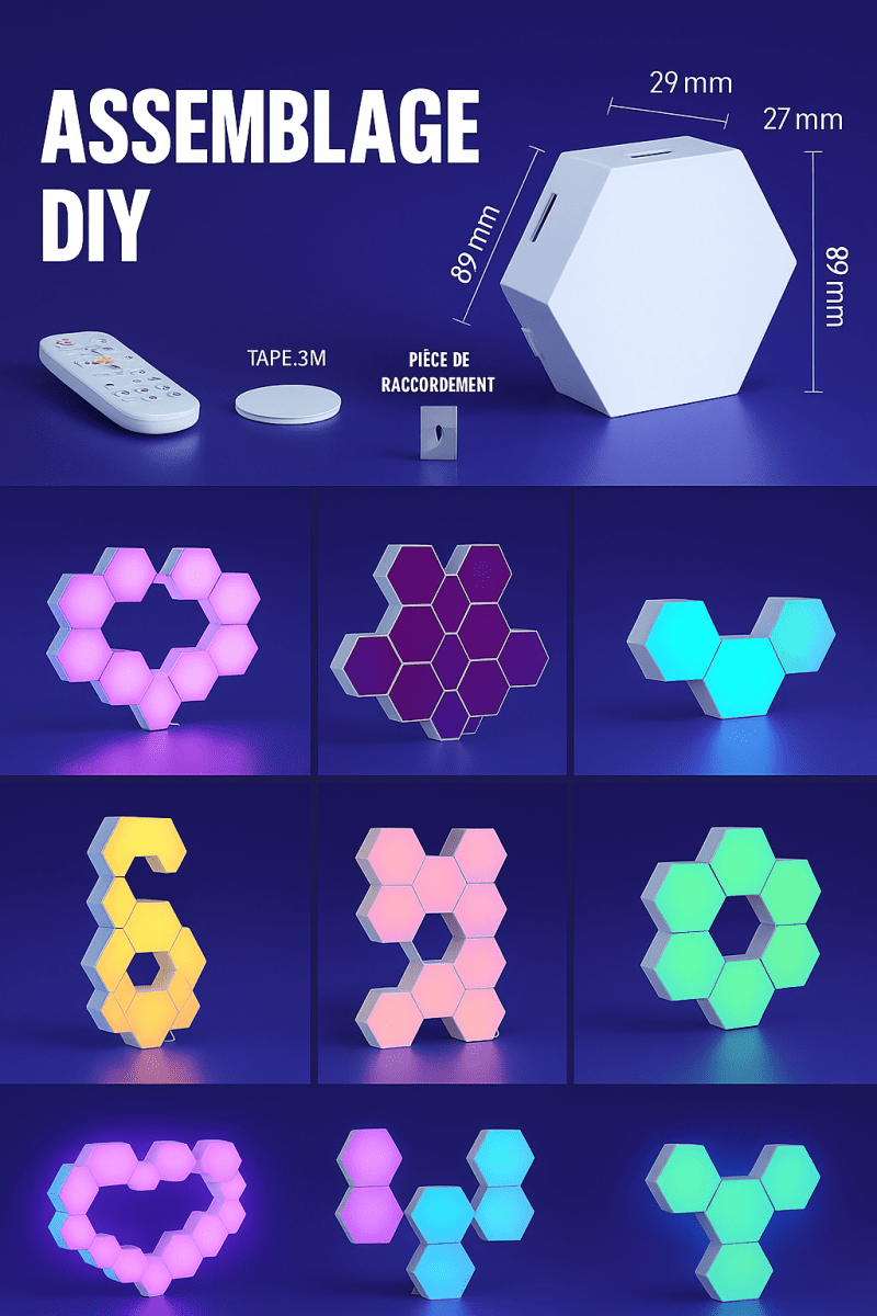 HexaGlow™ - Panneaux LED Muraux RGB WiFi pour Ambiance Connectée et Design - FaciliCasa