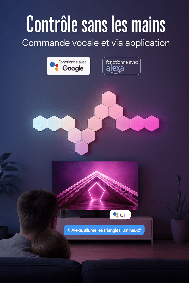 HexaGlow™ - Panneaux LED Muraux RGB WiFi pour Ambiance Connectée et Design - FaciliCasa