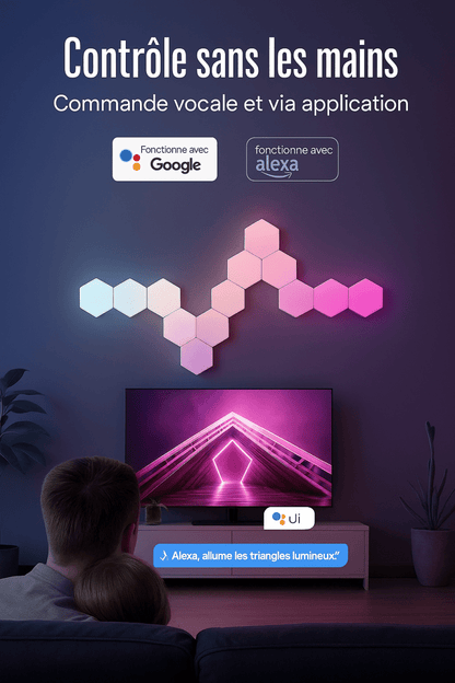HexaGlow™ - Panneaux LED Muraux RGB WiFi pour Ambiance Connectée et Design - FaciliCasa