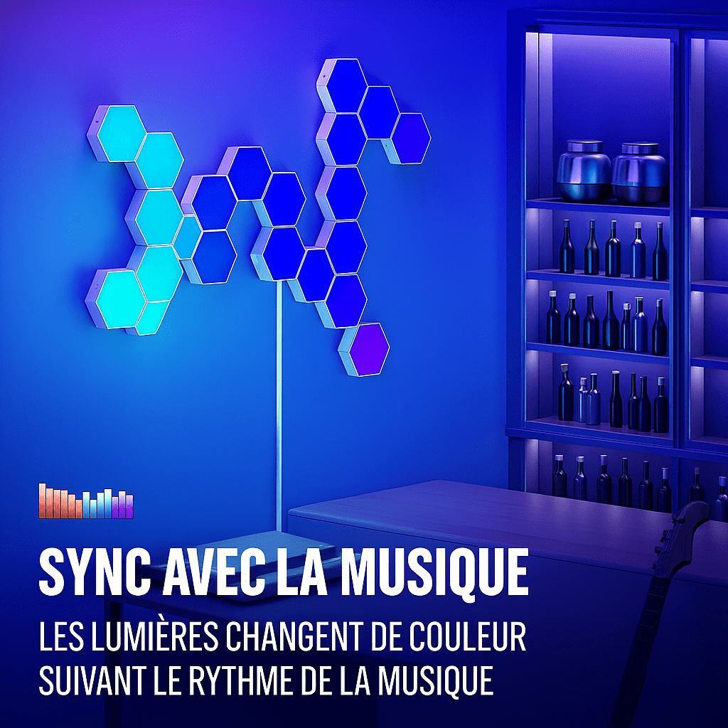 HexaGlow™ - Panneaux LED Muraux RGB WiFi pour Ambiance Connectée et Design - FaciliCasa