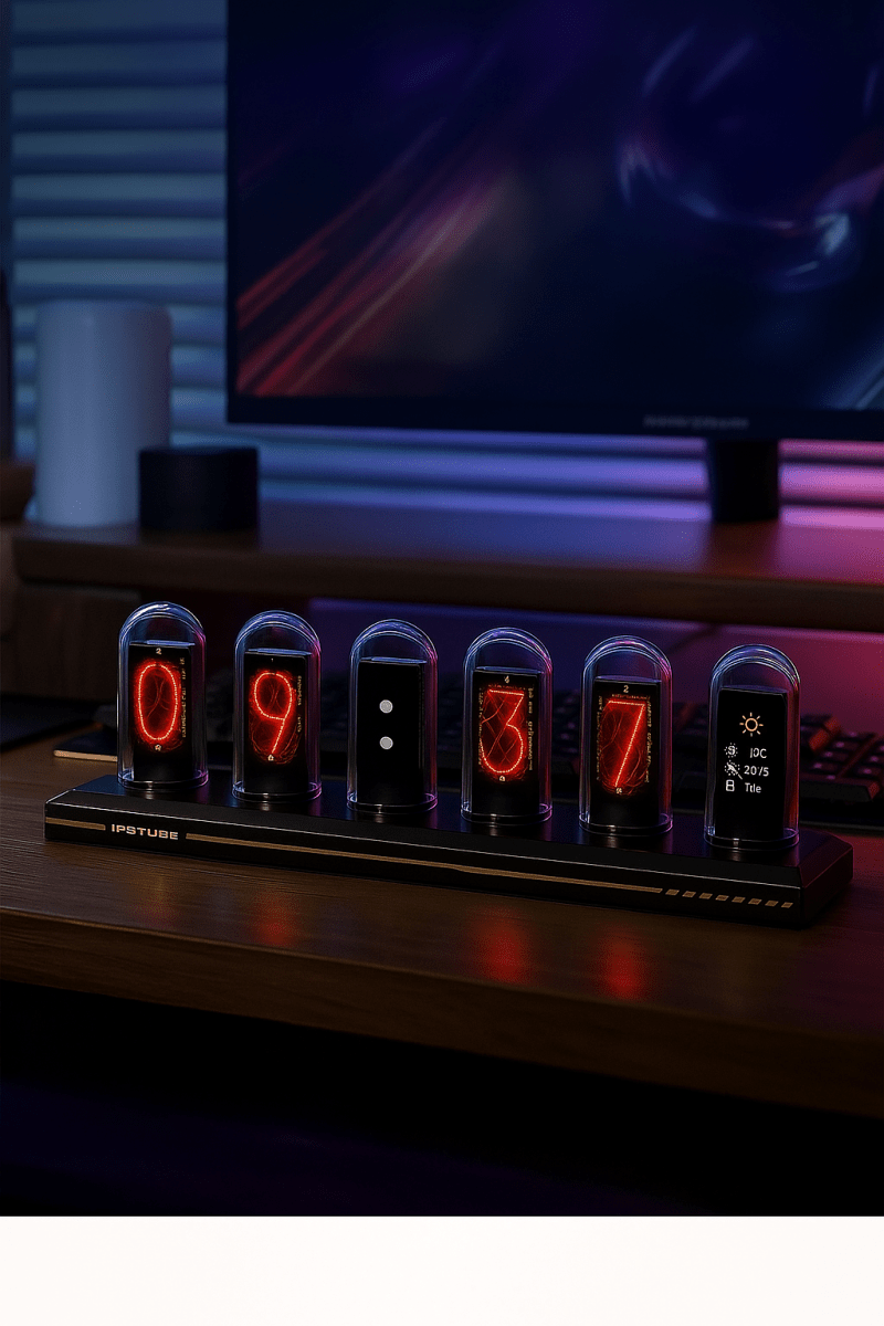 🟠 Horloge Nixie LED rétrofuturiste pour une déco lumineuse unique et stylée - FaciliCasa