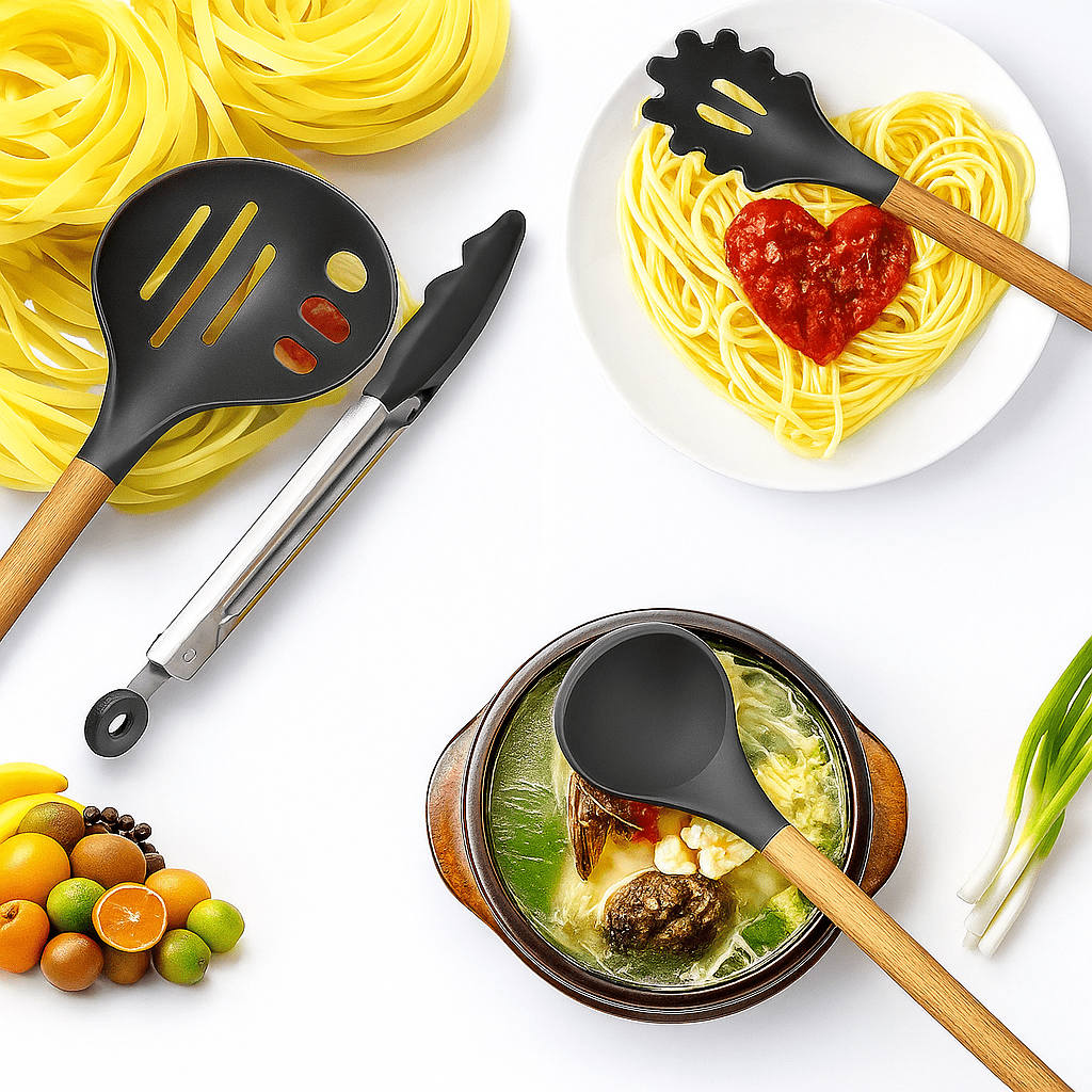 🍳 KitchenWood™ - Le set d’ustensiles qui révolutionne ta cuisine Donne du style à ta cuisine tout en la rendant ultra fonctionnelle ! - FaciliCasa