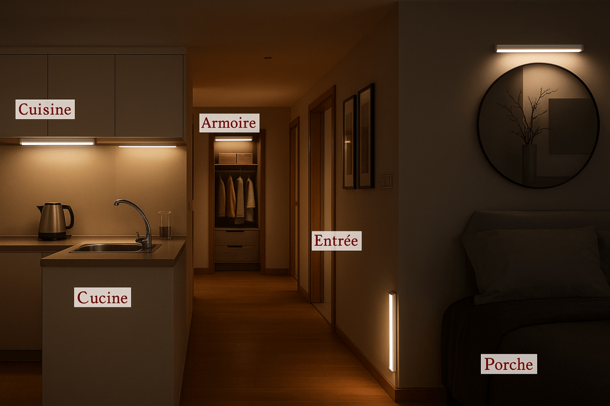 LumiFlex™ – Lampe LED rechargeable, capteur intelligent, lumière automatique sans perçage - FaciliCasa