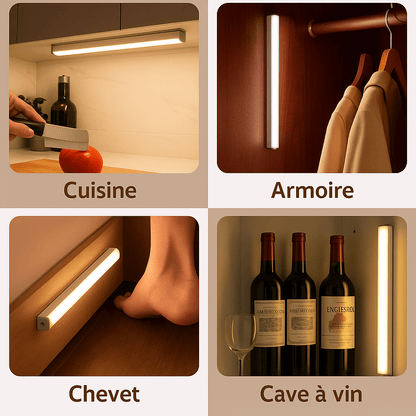 LumiFlex™ – Lampe LED rechargeable, capteur intelligent, lumière automatique sans perçage - FaciliCasa