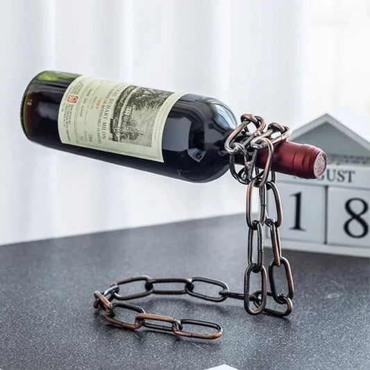 MagicChain™ – Support Bouteille Suspendue Illusion en Chaîne Métallique, Design Unique pour Cuisine, Cave ou Bar - FaciliCasa