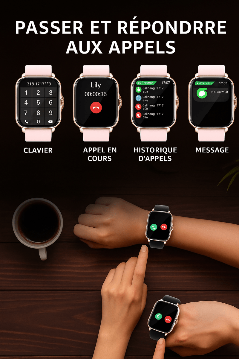 SmartFit™ Vision 1.83” – Montre connectée étanche avec appels, messages & suivi santé - FaciliCasa