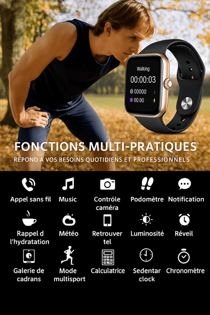 SmartFit™ Vision 1.83” – Montre connectée étanche avec appels, messages & suivi santé - FaciliCasa