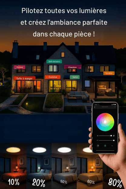 🟡 SmartGlow™ - Lampe LED Connectée WiFi RGB 24W - Ambiance personnalisée, contrôle vocal, style futuriste - FaciliCasa