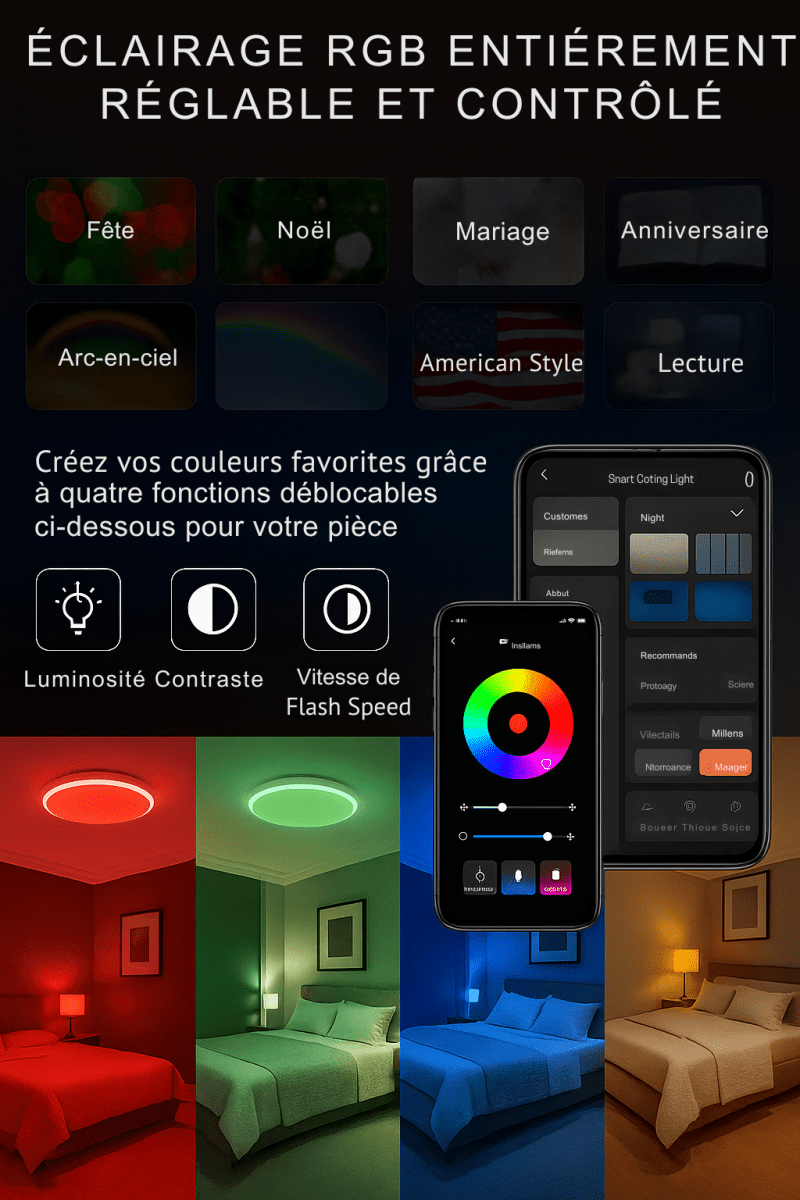 🟡 SmartGlow™ - Lampe LED Connectée WiFi RGB 24W - Ambiance personnalisée, contrôle vocal, style futuriste - FaciliCasa