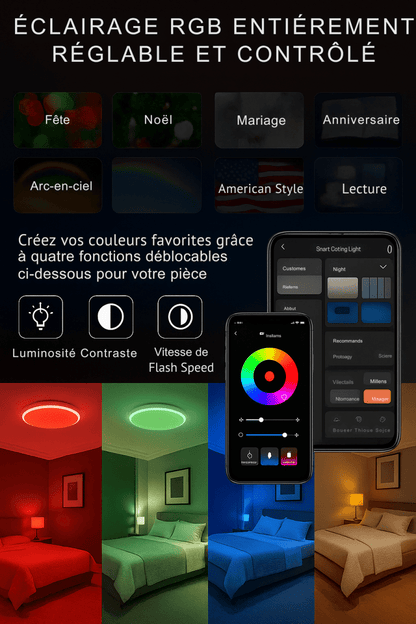 🟡 SmartGlow™ - Lampe LED Connectée WiFi RGB 24W - Ambiance personnalisée, contrôle vocal, style futuriste - FaciliCasa