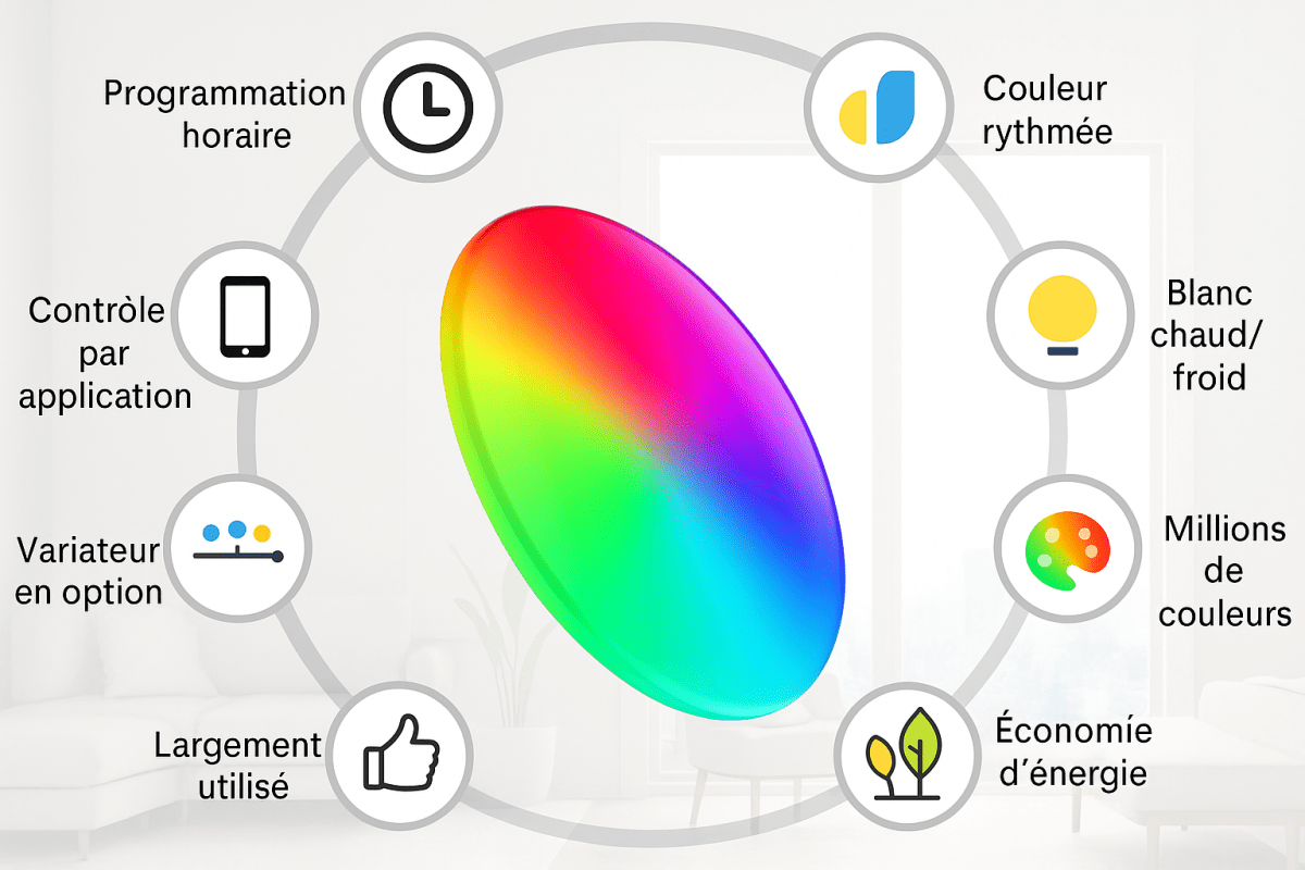 🟡 SmartGlow™ - Lampe LED Connectée WiFi RGB 24W - Ambiance personnalisée, contrôle vocal, style futuriste - FaciliCasa