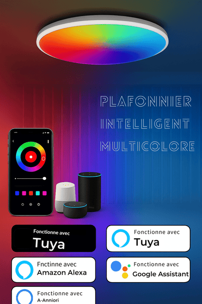 🟡 SmartGlow™ - Lampe LED Connectée WiFi RGB 24W - Ambiance personnalisée, contrôle vocal, style futuriste - FaciliCasa