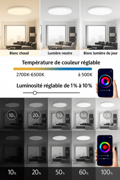 🟡 SmartGlow™ - Lampe LED Connectée WiFi RGB 24W - Ambiance personnalisée, contrôle vocal, style futuriste - FaciliCasa