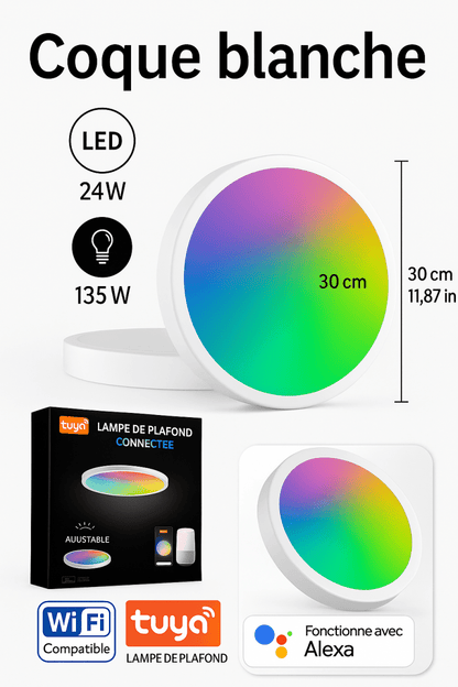 🟡 SmartGlow™ - Lampe LED Connectée WiFi RGB 24W - Ambiance personnalisée, contrôle vocal, style futuriste - FaciliCasa
