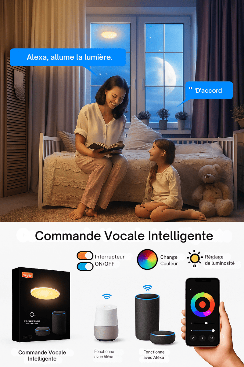 🟡 SmartGlow™ - Lampe LED Connectée WiFi RGB 24W - Ambiance personnalisée, contrôle vocal, style futuriste - FaciliCasa