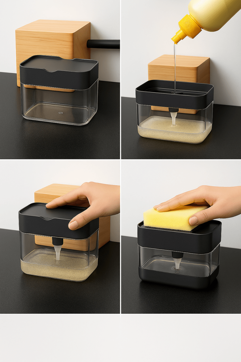 SoapPress™ – Distributeur de Liquide Vaisselle avec Éponge | Gain de Temps & Zéro Gaspillage au Lavage - FaciliCasa
