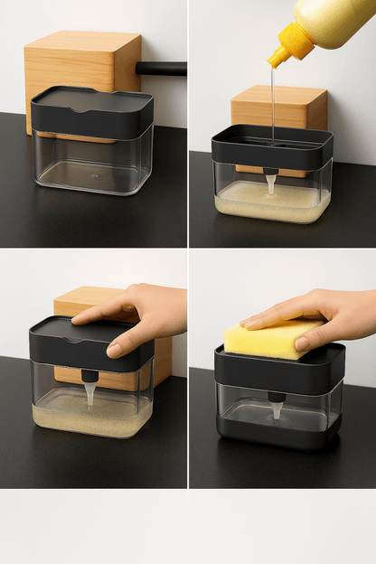SoapPress™ – Distributeur de Liquide Vaisselle avec Éponge | Gain de Temps & Zéro Gaspillage au Lavage - FaciliCasa