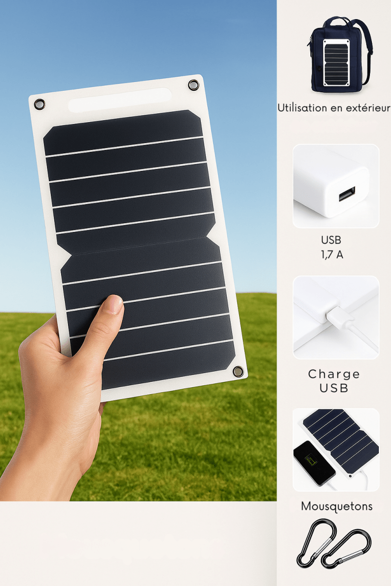 🔋 SolarGo™ – Panneau Solaire USB 30W Étanche – Recharge éco, partout, tout le temps - FaciliCasa