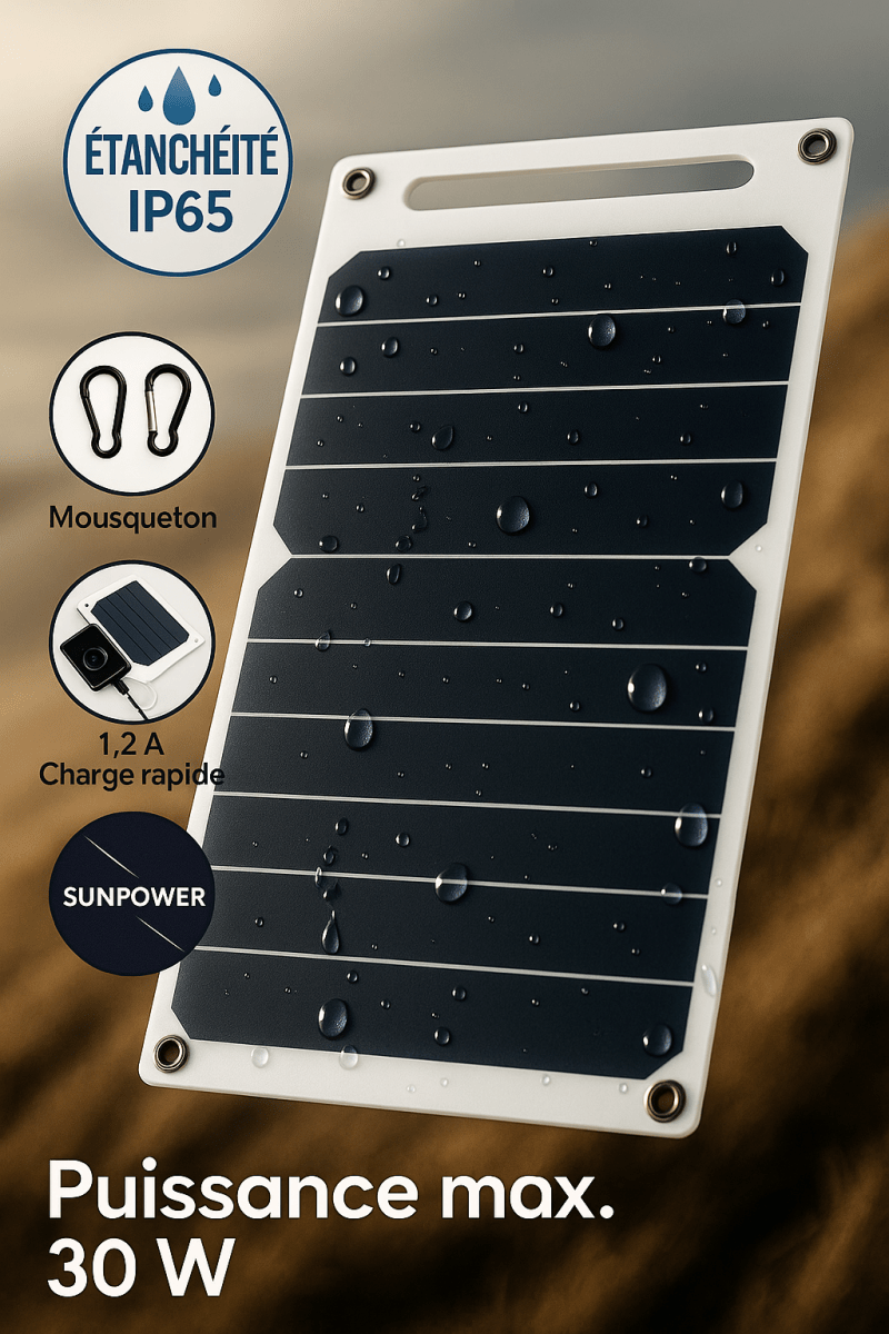🔋 SolarGo™ – Panneau Solaire USB 30W Étanche – Recharge éco, partout, tout le temps - FaciliCasa