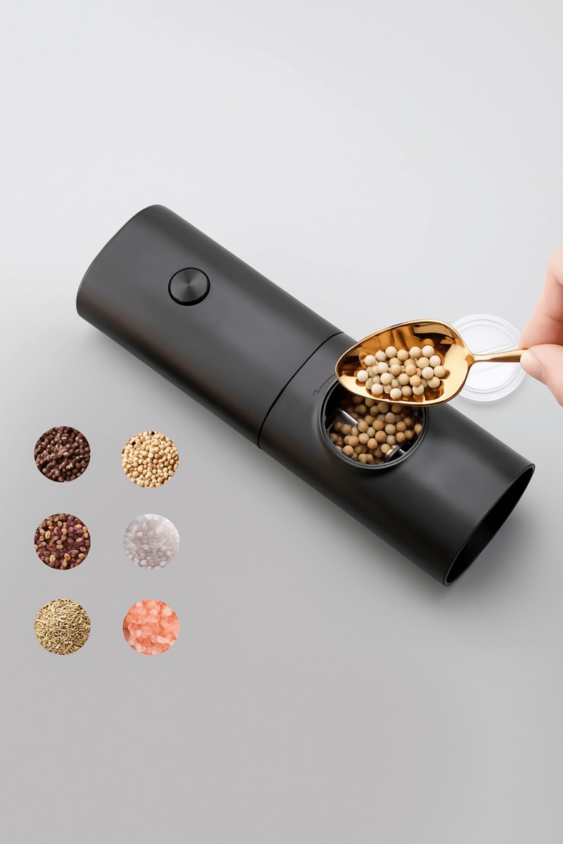 SpicyPro™ – Moulin à épices électrique LED, design premium & mouture ajustable pour une cuisine moderne et sans effort - FaciliCasa