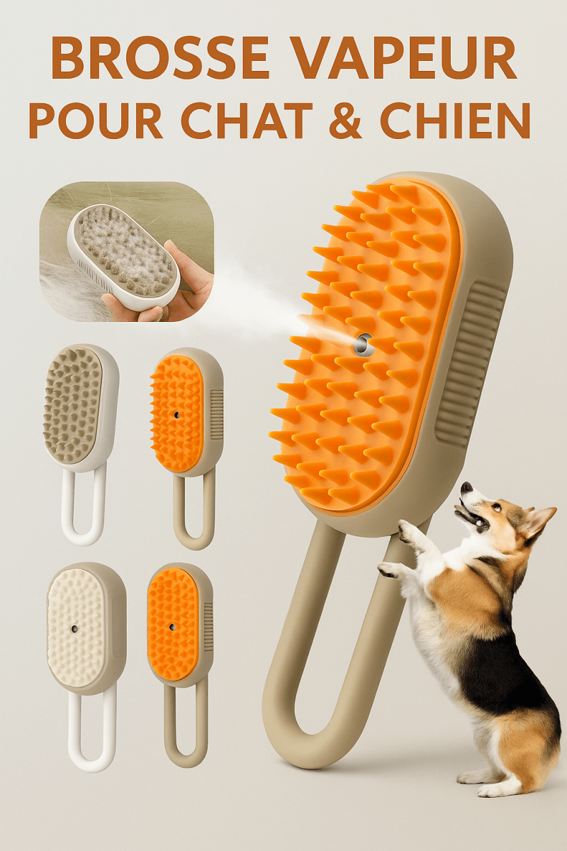 🐶🐱 SteamBrush™ - Brosse électrique 3 - en - 1 pour chiens & chats : toilettage, massage et vapeur nettoyante - FaciliCasa